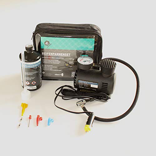 AUTONIK Reifenpannenset mit 12V Kompressor PKW Pannenset Reifendichtmittel Reifendicht