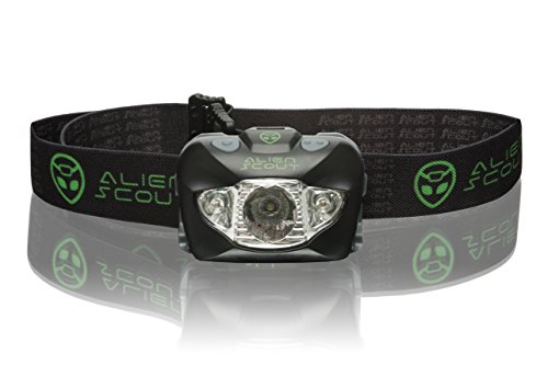 Stirnlampe von Alien Scout - High-End, Profi, Stoß- und Wetterfeste LED Kopflampe zum Laufen, Camping, Radfahren, Angeln, Gassi gehen, Lesen, Arbeiten, Handwerk oder Naturabenteuer - Einstellbar, leicht und ultrahell - Weiß/Rot/SOS-Leuchtmodi - inklusive langlebiger Duracell Batterien und Verstaubox