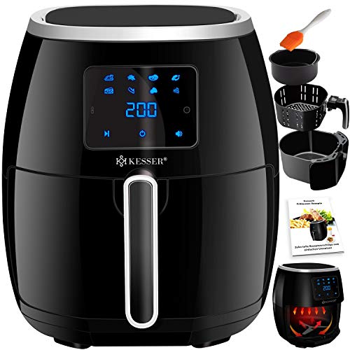 KESSER XXL 5,5 Liter Heißluftfritteuse inkl.Brotbackkorb Friteuse Fritteuse 1700W Airfryer Touch Display 8 Programmen ohne ÖL Rezeptheft |  Backofen  Heißluft  Grill | Fettfrei Black