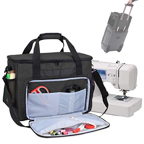 Teamoy Nähmaschinentasche, L42 x B21,6 x H31,7 cm stabile Transport und Aufbewahrungs Tasche für die meisten gängigen Haushaltsnähmaschinen und Nähmaschine Zubehör, Schwarz