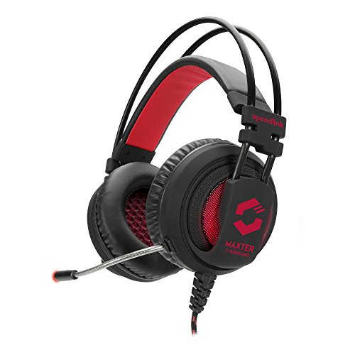 Speedlink 7.1 Gaming Kopfhörer - MAXTER 7.1 Surround USB Gaming Headset (integrierte Kabelfernbedienung - LED Beleuchtung - 7.1 Surround Sound mit tiefen, voluminösen Bässen - Beleuchtete Ohrmuscheln) Schwarz