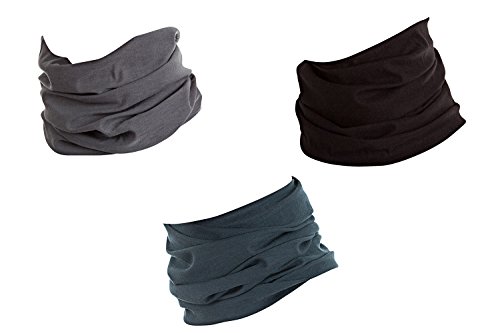 Hilltop 3 x Motorrad Multifunktionstuch, Schlauchtuch, Sport-Halstuch, Bandana / 3-er Set in ausgewählten Designs, 3er Set/Farben:Dark uni Selection