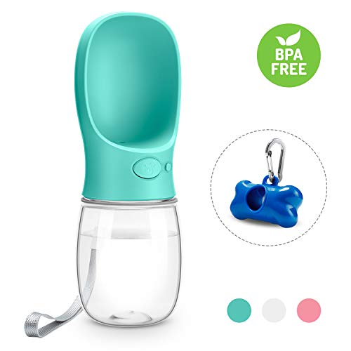 Toozey Hunde Wasserflasche, 350ml Tragbare Haustier Trinkflasche mit Hundekotbeutel, Beutelspender und Karabiner, BPA Frei Hunde Katzen Flasche, Ideal für Unterwegs, Reise und Wandern, Blau