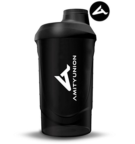 Eiweiß Shaker 800 ml mit Sieb - ORIGINAL Fitness Mixer - Protein Shaker auslaufsicher - BPA frei, Mit Skala für cremige Whey Proteinpulver Shakes, Protein Isolat und BCAA Konzentrate in Schwarz Deluxe