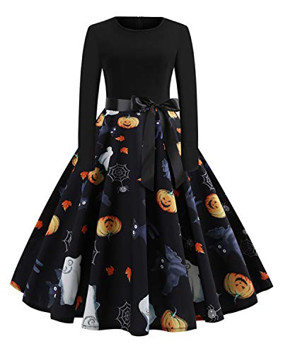 Damen Halloween Kleid Weihnachten Party Kleider Christmas Elegant Kostüm Vintage A-Linie Cocktail Kleid