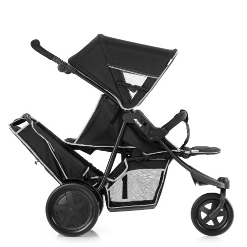 Hauck Freerider Geschwisterkinderwagen, mit abnehmbarem Zweitsitz, für ein oder zwei Kinder, Tandem, hintereinander, ab Geburt nutzbar (mit Tragetasche), bis 30 kg, schmal, inkl. Regenverdeck, schwarz