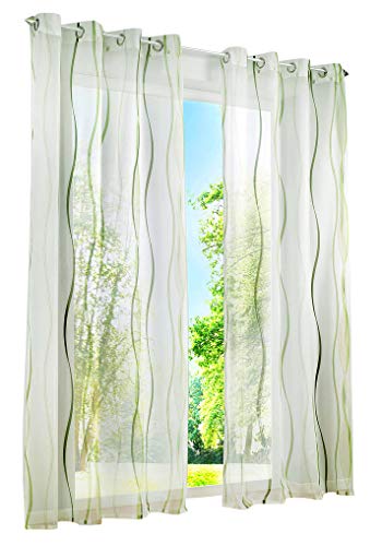 BAILEY JO 1er-Pack Gardinen mit Wellen Druck Design Vorhang Transparent Voile Vorhänge (BxH 140x145cm, grün mit Ösen)