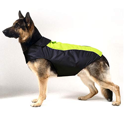 HiGuard Hunde-Regenjacke, leicht, wasserdicht, für große Hunde, mit Streifen, reflektierend und mit Leinenlöchern für den Winter, Warmer Regenmantel, Sicherheit für Hunde und Welpen, XXXL, grün