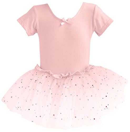 Dancina Mädchen Kurzarm Ballettkleid Ballettanzug mit Tutu 104/110 Ballettrosa