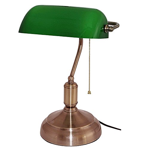 Bankierslampe–grünes Opalglas - 37 CM - Zugkette
