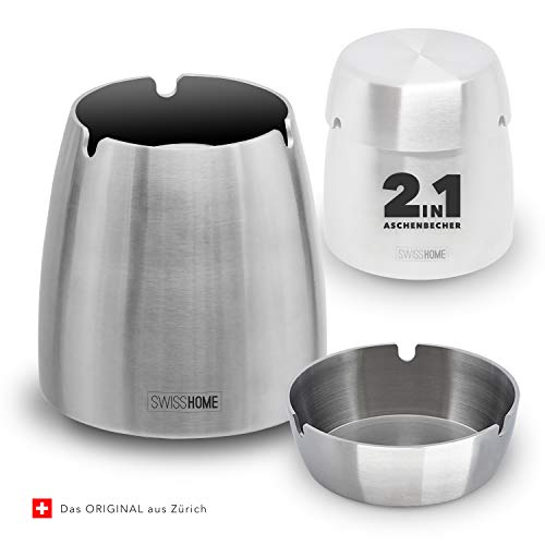 SWISSHOME - Der geruchsdichte Aschenbecher mit Deckel, der Sie nicht im Regen stehen lässt - Das ORIGINAL jetzt In XL - Premium Qualität für anspruchsvolle Genießer