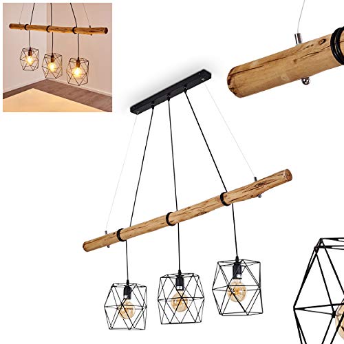 Pendelleuchte Seegaard, Hängelampe aus Metall/Holz in Schwarz/Braun, 3-flammig, 3 x E27 max. 60 Watt, moderne Hängeleuchte geeignet für LED Leuchtmittel
