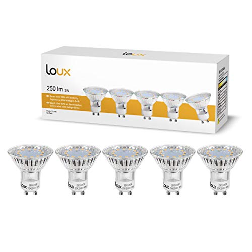 LOUX GU10 LED Lampe, 3W 250 Lumen LED Leuchtmittel, 2700 Kelvin Warmweiß ersetzt 35W Halogenlampen, 5er Pack