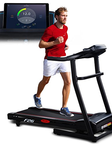 Sportstech F26 Profi Laufband mit Smartphone App Steuerung Pulsgurt im Wert von 39,90 € inklusive - MP3 AUX Bluetooth 4 PS 16 km/h HRC Training – kompakt klappbar verstaubar