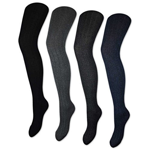 Damen Strumpfhose Baumwolle Schwarz Grau Anthrazit Jeans Rippe - 89306 (S, Jeans)