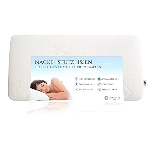 Luxamel Kopfkissen, Nackenkissen mit Aloe Vera Kissenbezug, HWS Kissen, Viskosekissen für Kopfkissenbezüge in 80x40cm, orthopädisches Kopfkissen gegen Kopf und Nackenschmerzen aus druckausgleichendem Visco-Gelschaum/ Allergiker-freundlich (Einzel 70x40x9)