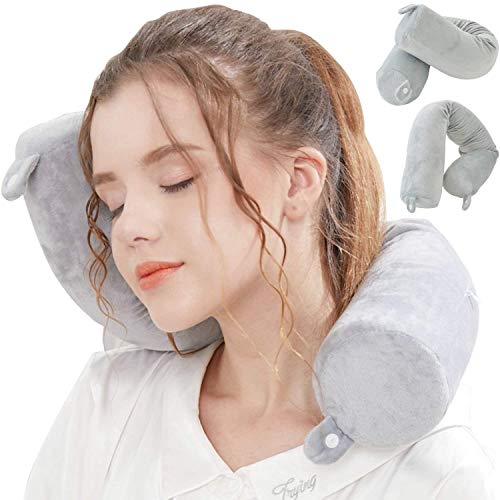 Lucear Memory Foam Leichte Schlafkissen waschbarer Flugzeug Halsstütze Kopfstütze Reise-Nackenkissen mit Schlafmaske, Ohrstöpseln Und Tragetasche (grau)