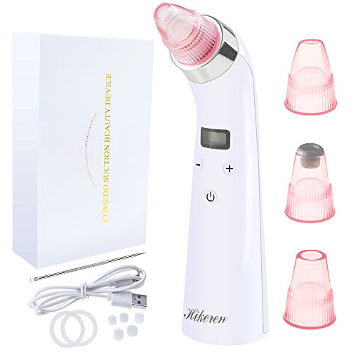 Mitesser Entferner Set, Hikeren Mitesser Reiniger Elektrisch Vakuum Nase Mitesserentferner Sauger Akne Entferner Gerät Poren Reiniger mit 4 Austauschbaren Reinigungsaufsätzen (Weiß)