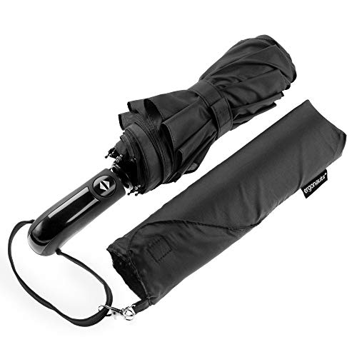 Ergonomad Reiseregenschirm - Kompakter windfester Regenschirm mit Teflon-Beschichtung & ergonomischer Griff inkl. schützender Schirm-Tasche – sehr leichtes und faltbares Design