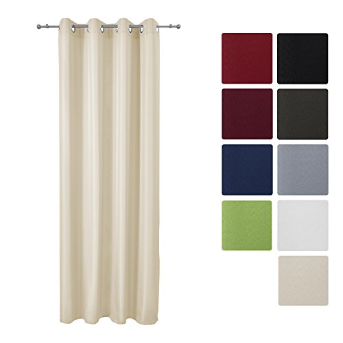 Beautissu Blickdichter Ösen-Vorhang Amelie - 140x245 cm Creme (Beige) Uni - Dekorative Gardine Ösenschal Fenster-Schal