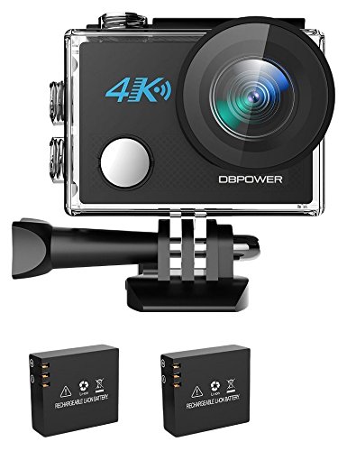 DBPOWER N5 4K Action Kamera, 5X Zoom 20 Megapixel WLAN Sportkamera Ultra HD Wasserdichter DV Camcorder mit 170° Weitwinkelobjektiv & 2 Zoll LCD Display samt 2 aufladbaren Batterien und viel