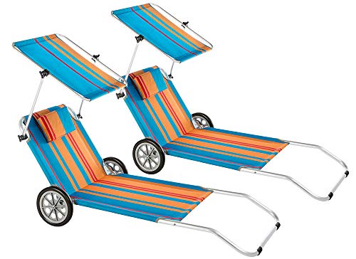 Baltico 2er Set Strandliege mit Sonnendach und Rädern Klappliege Sonnenliege Strandwagen Alu