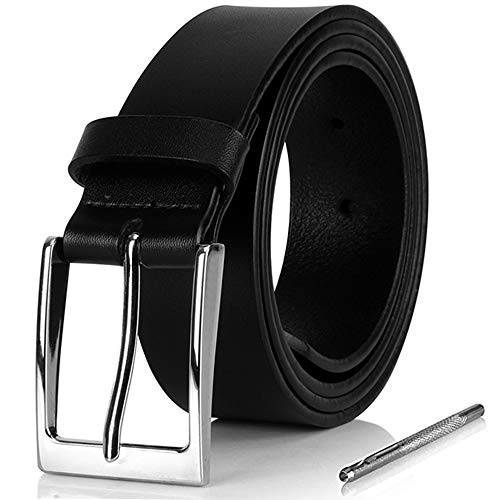 i-ZAGA Herren Gürtel, Dornschließe Herrengürtel Schwarz Ledergürtel für Männer - 35mm Breit - mit Geschenkbox (Schwarz, 110CM)