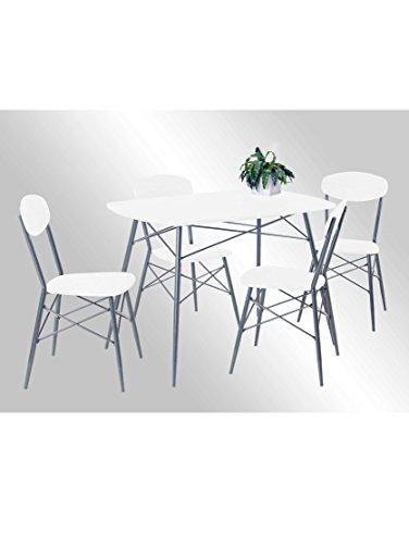 Reality Import Lara Essgruppe (5-TLG.) Tisch + 4 Stühle Metall Weiß 110 x 70 x 75 cm