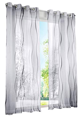 BAILEY JO 1er-Pack Gardinen mit Wellen Druck Design Vorhang Transparent Voile Vorhänge (BxH 140x145cm, Grau mit Ösen)