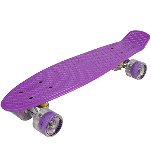 57cm Mini Cruiser board Retro Skateboard mit LED Leuchtrollen und Aluminium Trucks ABEC-7 Classics
