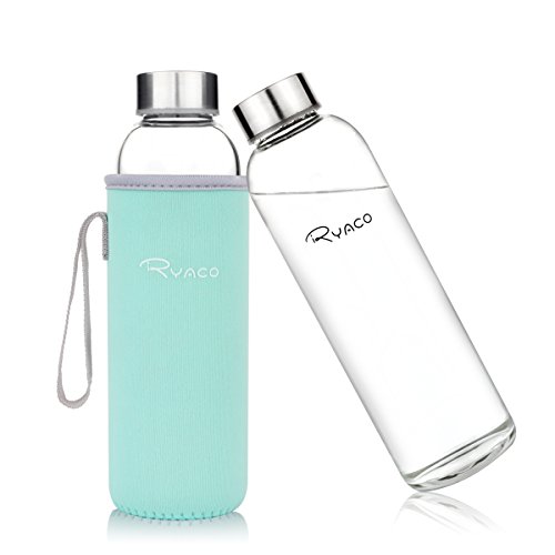 Ryaco Glasflasche Trinkflasche Classic 550ml BPA-frei Glasflasche für Unterwegs Sport Flasche Glas Flasche Water Bottle Wasserflasche Trinkflasche aus Glas zum Mitnehmen heiß kalt Getränke Perfekt für Yoga, Wandern, Büro (Minze Grüne)