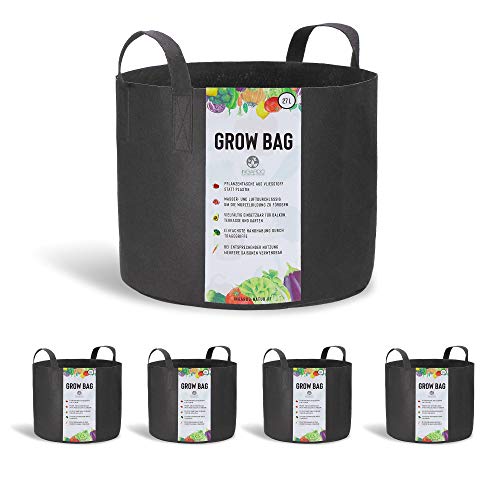 INGARDO Pflanzsack aus Vliesstoff - die gesunde Alternative zu Plastiktöpfen - Pflanztaschen 5er Set á 27L