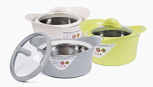 XXL Thermoschüssel Isolierschüssel Kasserolle mit Deckel 2,2/3,5 Liter versch. Farben (2,2, Lavendelgrau)