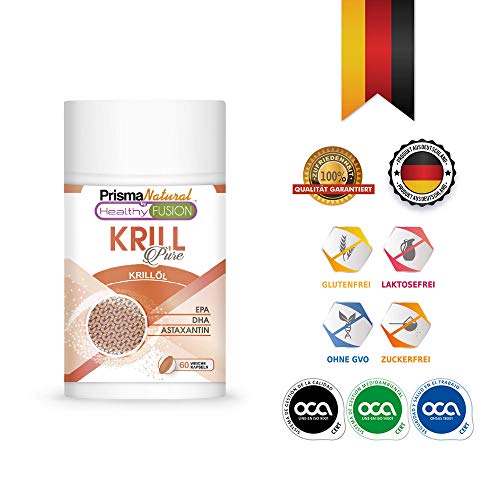 REINES KRILLÖL + EPA + DHA + ASTAXANTHIN - Verbessert und kontrolliert das Cholesterin und Triglyceride - Bekämpft oxidativen Stress - Vorteile für die Haut, Sehkraft und Zellgesundheit - 60 Perlen