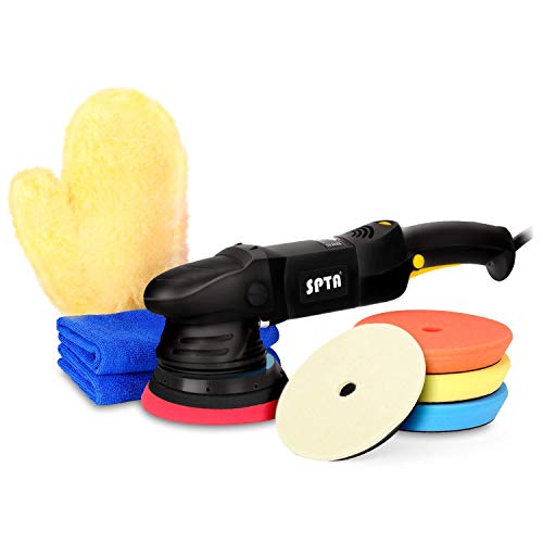 SPTA Professional 500W Exzenter Poliermaschine Schleifmaschine (15mm 125mm Klett) Auto Polierer mit Polierschwamm Polierschwämme Polierteller für Auto KFZ Boot