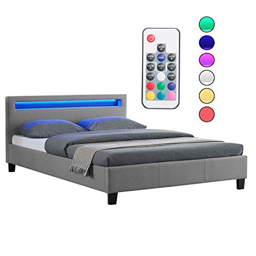 CARO-Möbel Polsterbett JORDIE Doppelbett Bettgestell in grau mit LED Beleuchtung, 140 x 200 cm, inklusive Lattenrost