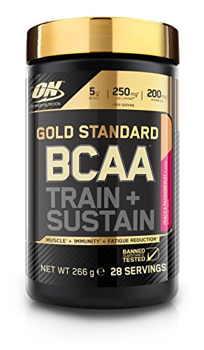 Optimum Nutrition Gold Standard BCAA- Verzweigtkettige Aminosäuren (mit Vitamin C, Wellmune, Rhodiola rosea und Elektrolyten, BCAA Pulver von ON) Peach und Passionfruit, 28 Portionen, 266g