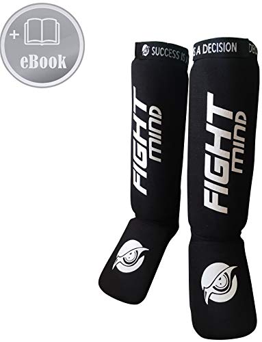 Fight Mind Schienbeinschoner/Perfekte Schützer für Kickboxen/Kampfsport. Frauen Herren Kindergröße. rutschfest und flexibel (Schwarz, XL)