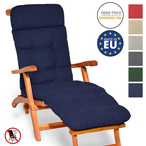 Beautissu Auflage für Deckchair Flair DC 200x50x8cm Liege-Stuhl Polster-Auflage mit Schaumflockenfüllung Dunkelblau
