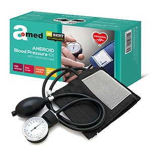 Amed Manuell Aneroid Blutdruckmessgerät mit Stethoskop, Pumpball, Manometer, Manschett