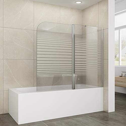 Elegant Elegant Duschwand für Badewanne mit Milchglas Streifen, 120x140cm, 2-teilig faltbar