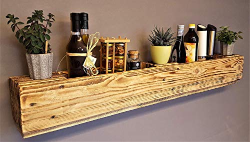Wandregal aus Palettenholz geflammt Holzregal vintage Ablage shabby Hängeregal Flaschenregal Gewürzregal Küchenregal Palettenmöbel