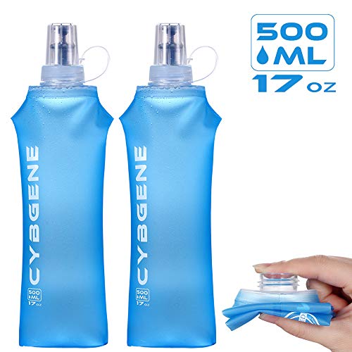 CybGene Faltbare Trinkflasche 500ml, Sportflasche TPU Trinkflasche Fahrrad,BPA-Frei,FDA Zugelassen,Langlebig,Geschmacksneutral, Wasserbehälter zum Wandern,Joggen,Camping und Klettern(Packung mit 2)