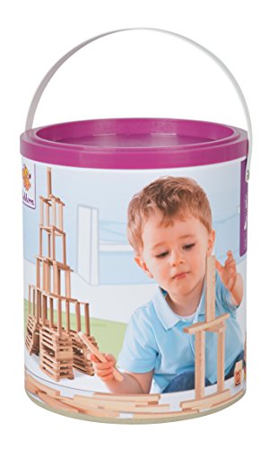 Eichhorn 100001602 - Holzbaukasten, 200-teilig, FSC 100% zertifiziertes Buchenholz, in Trommel zur Aufbewahrung, mit Vorlagen zum Bauen