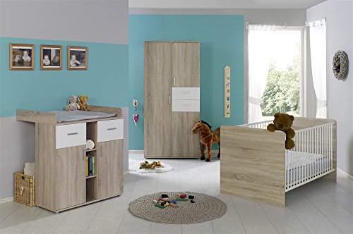 Babyzimmer Komplettset / Kinderzimmer komplett Set ELISA verschiedene Varianten in Eiche Sonoma / Weiß (ELISA 1)