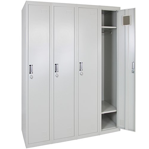 Vierfach Spind Schließfachschrank Metallschrank Garderobenschrank 180 x 90 x 50 cm - wahlweise MIT oder OHNE Schlösser, Farbe:Grau-Grau, Spind-Variante:Spind OHNE Schlösser
