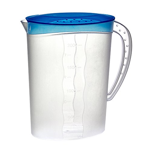 ok Saftkanne mit Deckel, 2 L, 9,5 x 18,5 x 24,5 cm, Blau/Transparent