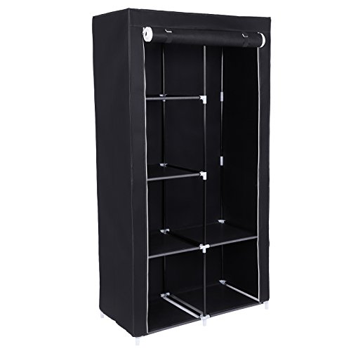 SONGMICS XL Kleiderschrank Stoffschrank Faltschrank mit 2 Kleiderstange (belastbar bis 25 kg) 7 Montagearten, 88 x 45 x 170 cm ideal für Wohnzimmer, Schlafzimmer, Garage, Keller（Schwarz）RYG84H