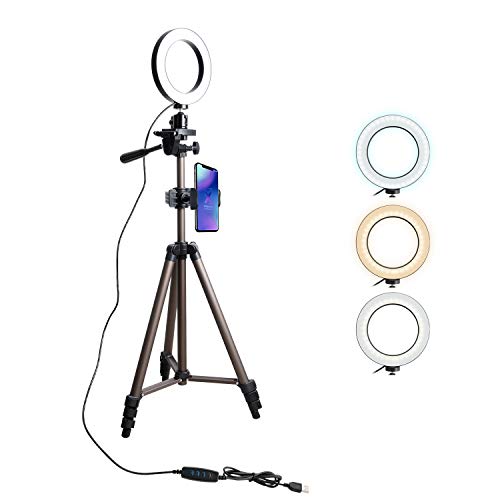 Tryone Ringlicht Ringleuchte Handy Stativ - Live Stream Ständer Dreibeinstativ mit 6 Zoll dimmbare LED Ringlicht für YouTube Vine Selfie oder Makeup