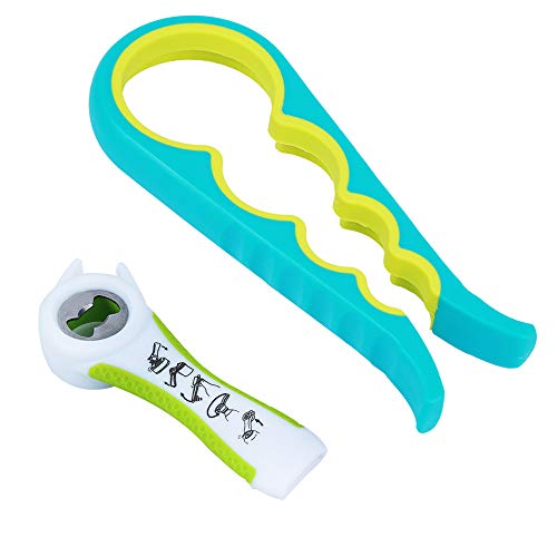 Niviy 2 Stück Deckelöffner, 5 in 1 Multi-Funktions Dosenöffner, Flaschenöffner Küchenhelfer mit Rutschfestem Griff für Senioren, Arthritis, Frauen - Ideal Geschenke (Grün)